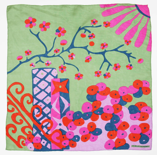Silk Scarf- Green Sakura