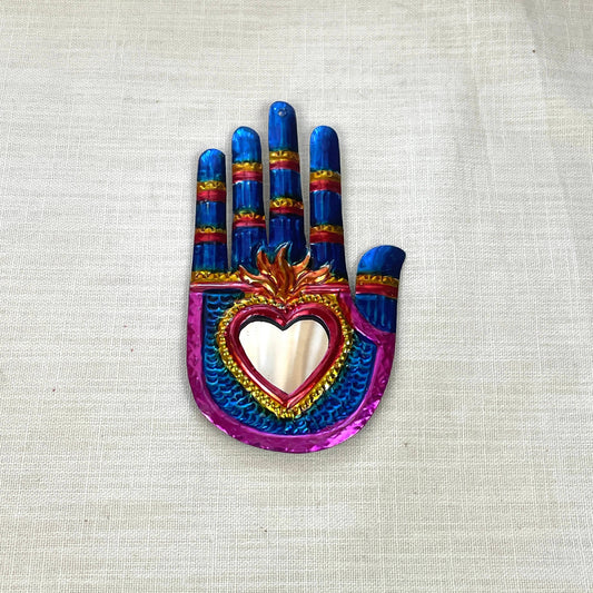 Tin Hand with Heart Mirror, Made in Mexico