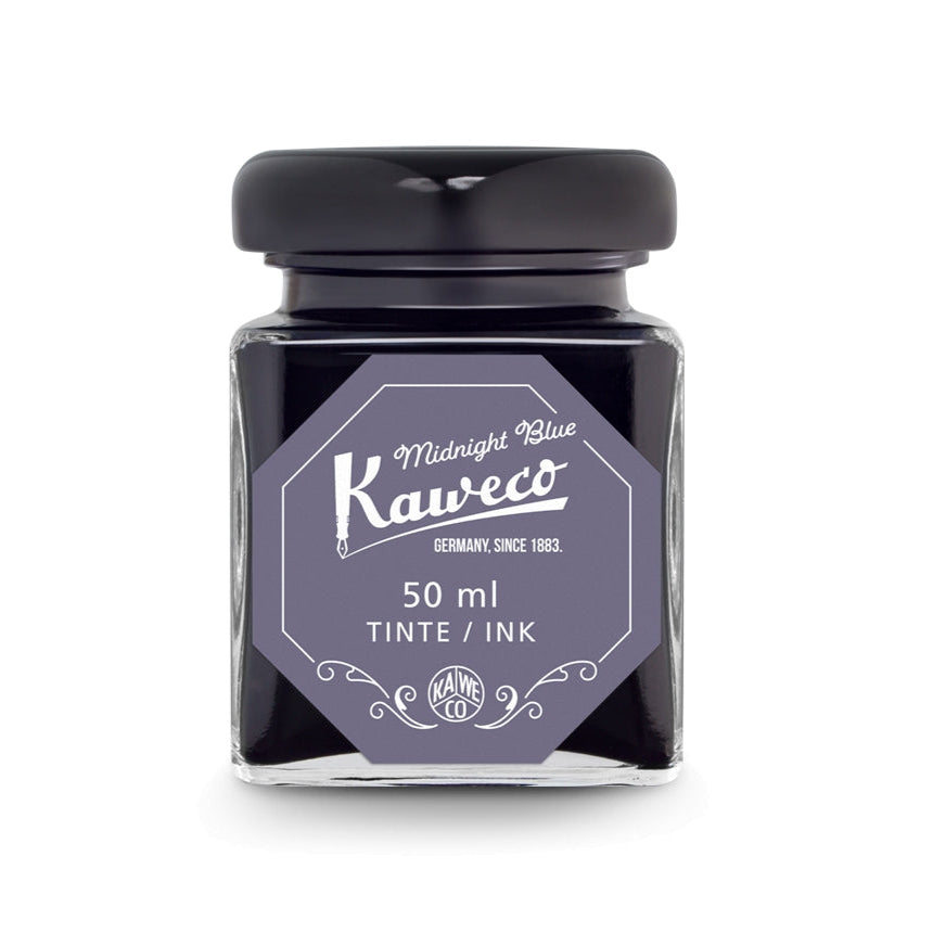 A 50ml ink glass by Kaweco, labeled 'Pearl Black' designed for use with fountain pens.
