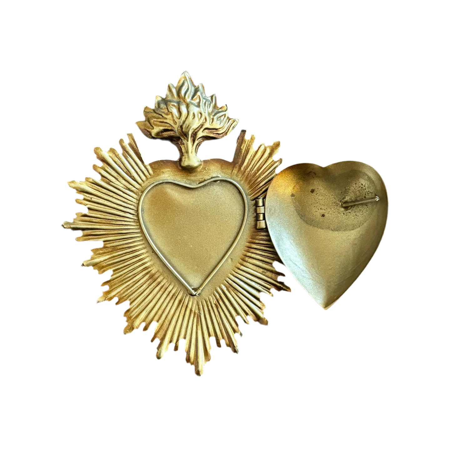 Flaming Sacred Heart Milagros Locket Hanging Ornament