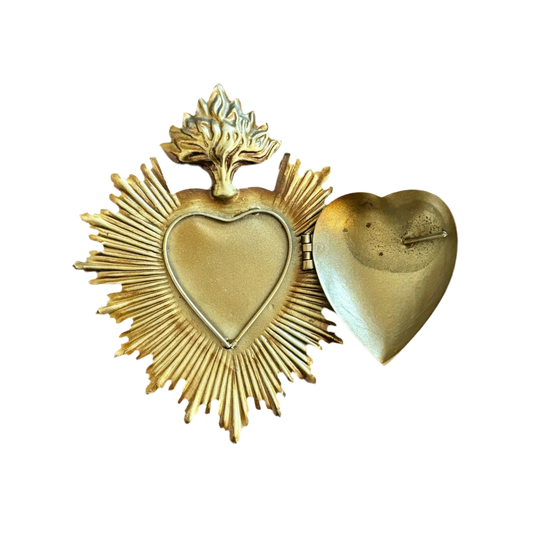 Flaming Sacred Heart Milagros Locket Hanging Ornament