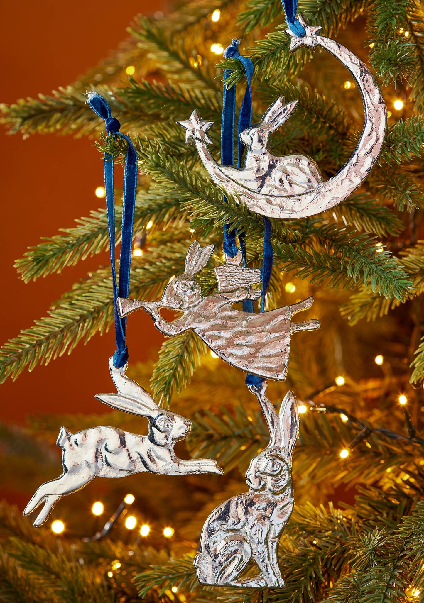 Silver Metal Hare Moon Decoration