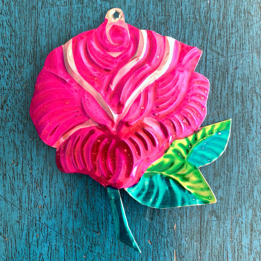 Hand-Painted Milagros Tin Rose Ornament
