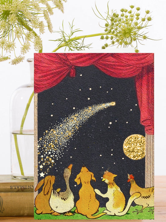 Shooting Star Pets Hand Glittered Greeting Card