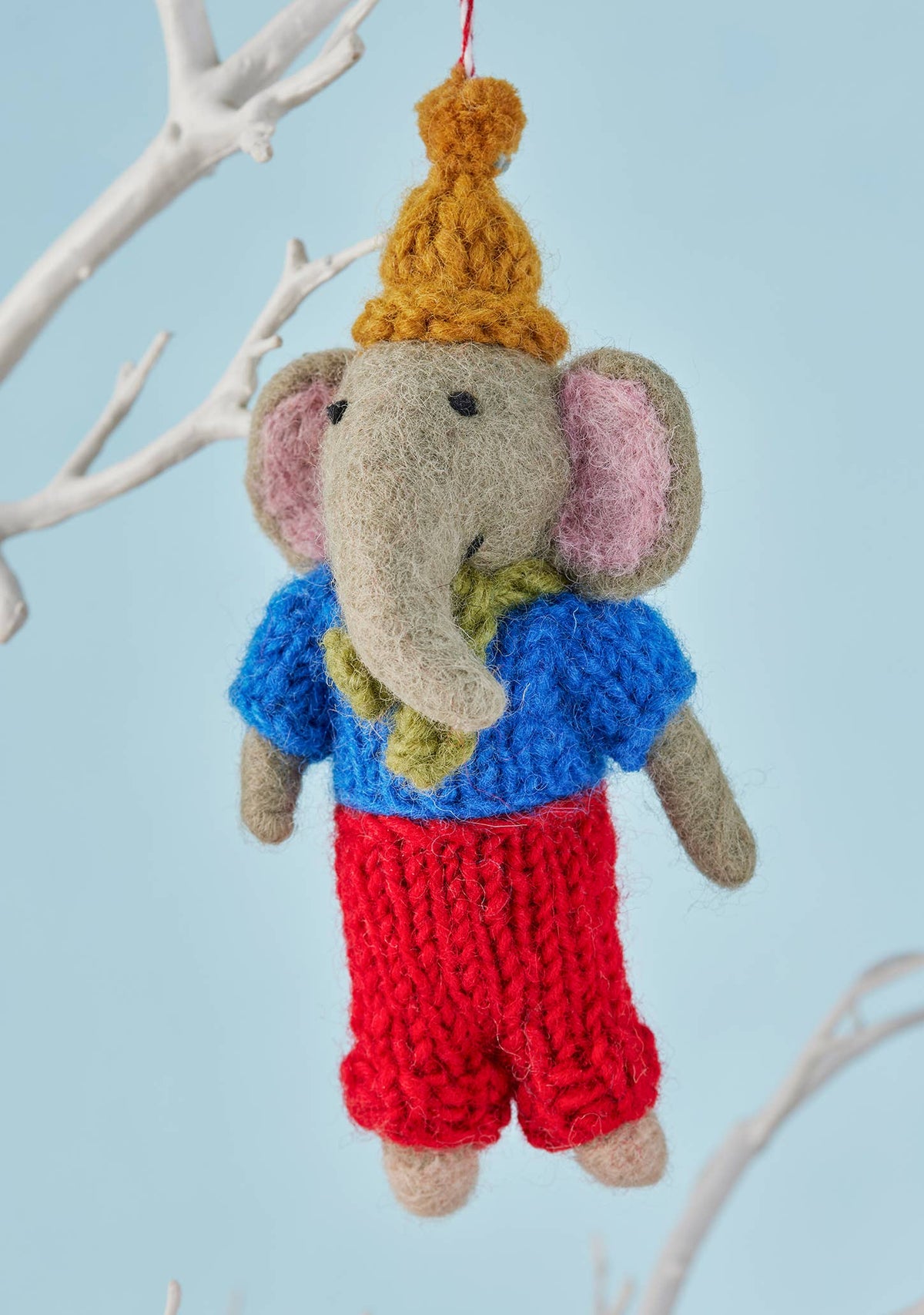 Felt elephant tree decoration by Namaste, side view