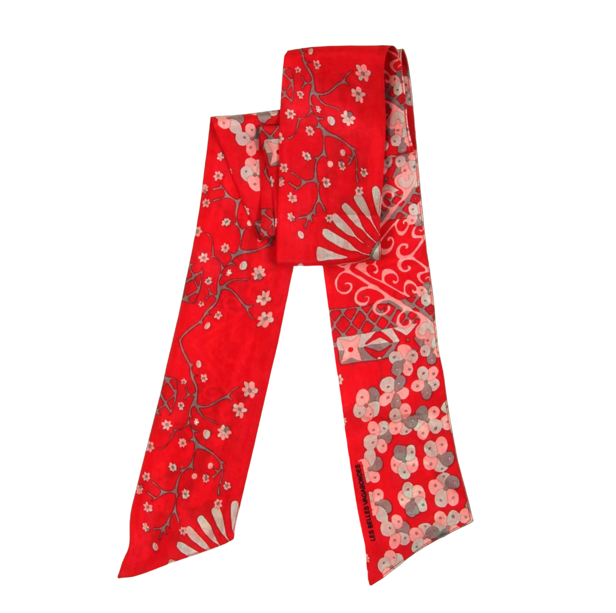 Les Belles Vagabondes Masami red silk skinny scarf