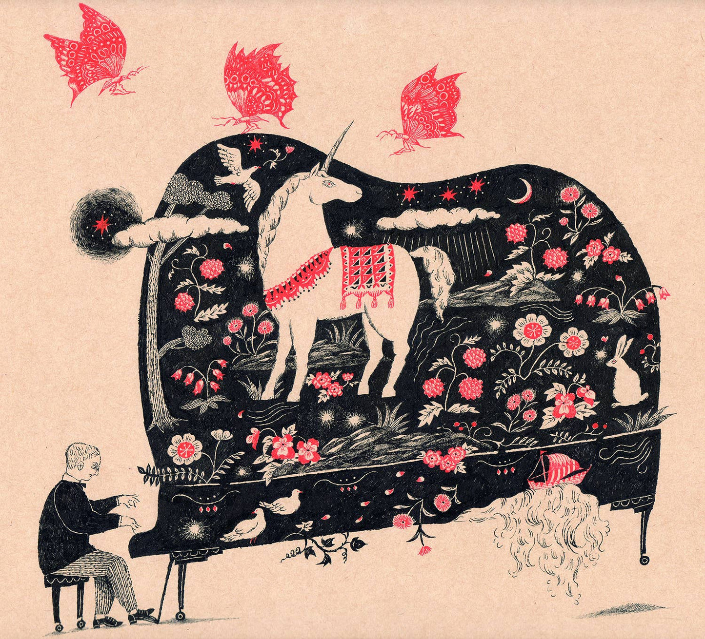 Long Piano Art Greeting Card
