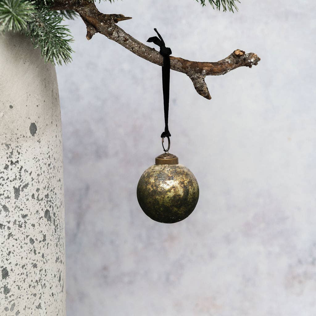 Small rustic glass Christmas bauble with aged patina finish