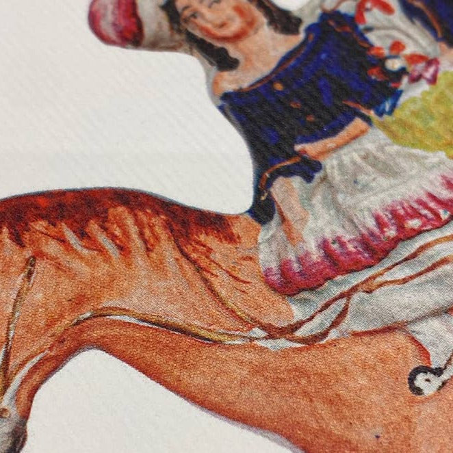 lady going to the market. Illustration of Staffordshire Porcelain Figure by Canterbury Cards.