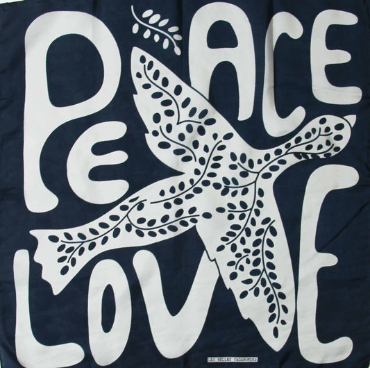 Peace & Love Silk Scarf - Marine Navy