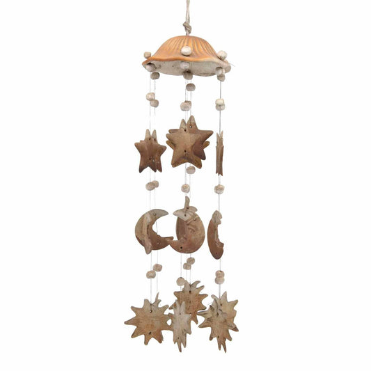 Moon and star ceramic wind chime handmade in Thailand