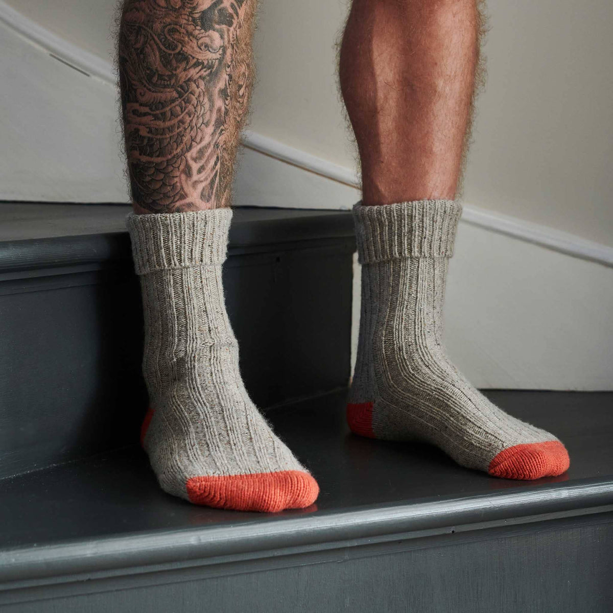 Recycled Lambswool & Silk Ribbed Socks (+colours)
