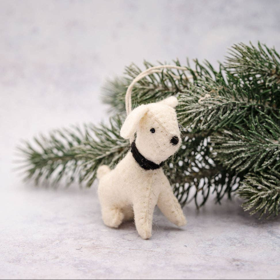 hand-made felt christmas decoration white dog