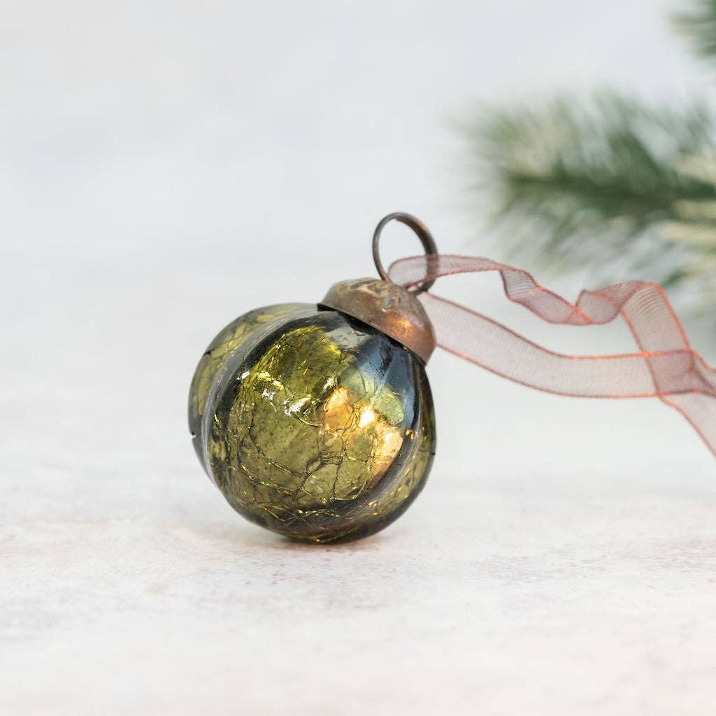 Olive green crackle glass mini baubles
