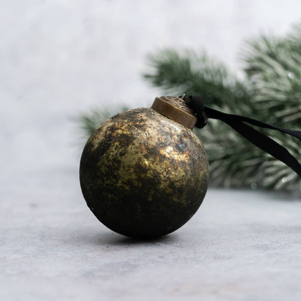 Kaitoke matt patina glass bauble with green base
