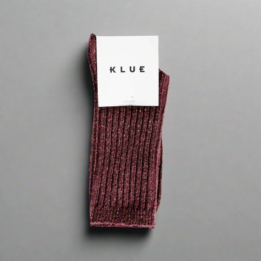 KLUE silk and wool dust star socks in burgundy