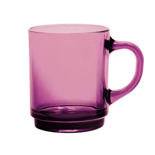 Pink glass mug on a white background