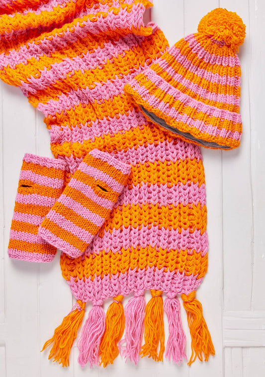 Pink Stripe Hand Knitted Scarf
