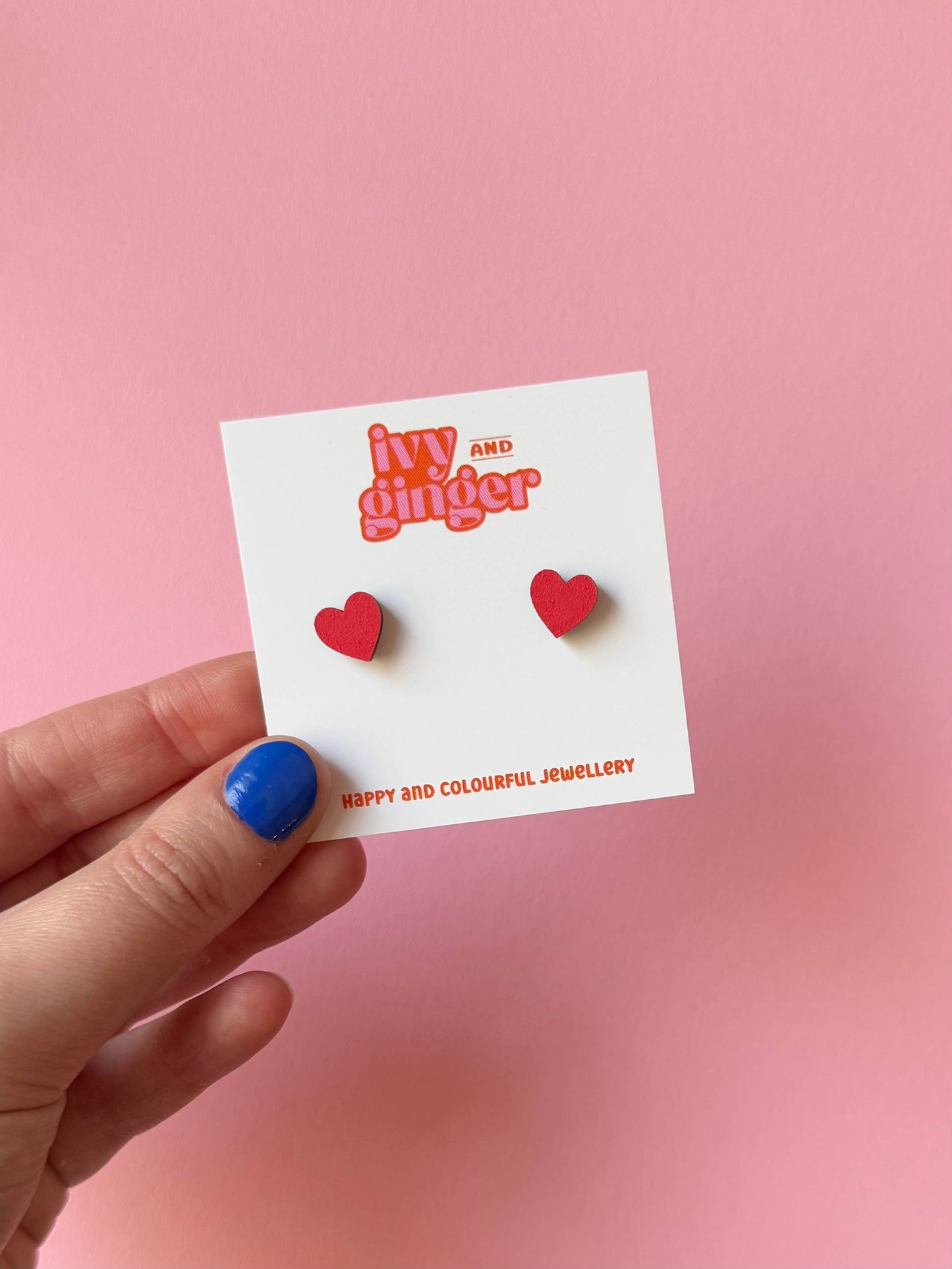 Mini Red Heart Stud Earrings – Hand-Painted FSC Wood with Surgical Steel Posts