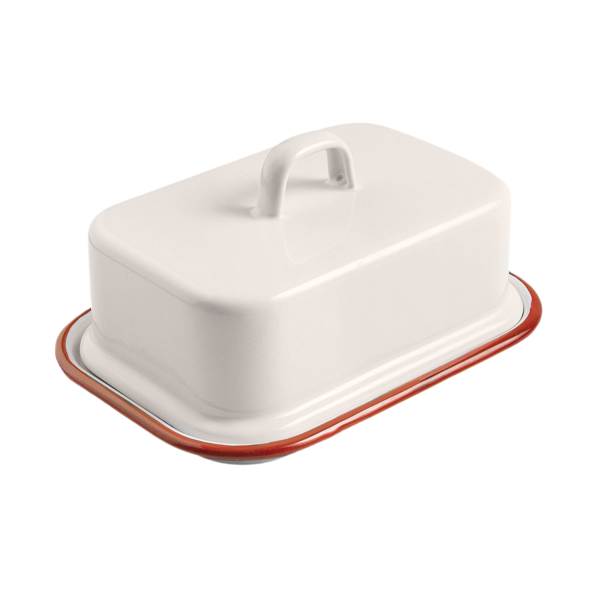 Ibili white and red enamel butter dish