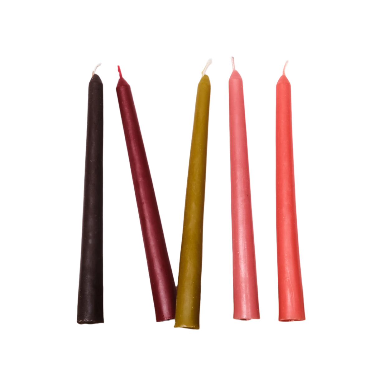 Natural dye coloured beeswax dinner taper candles