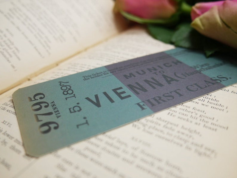 Dracula bookmark styled as Jonathan Harker's train ticket dated 1 May 1897