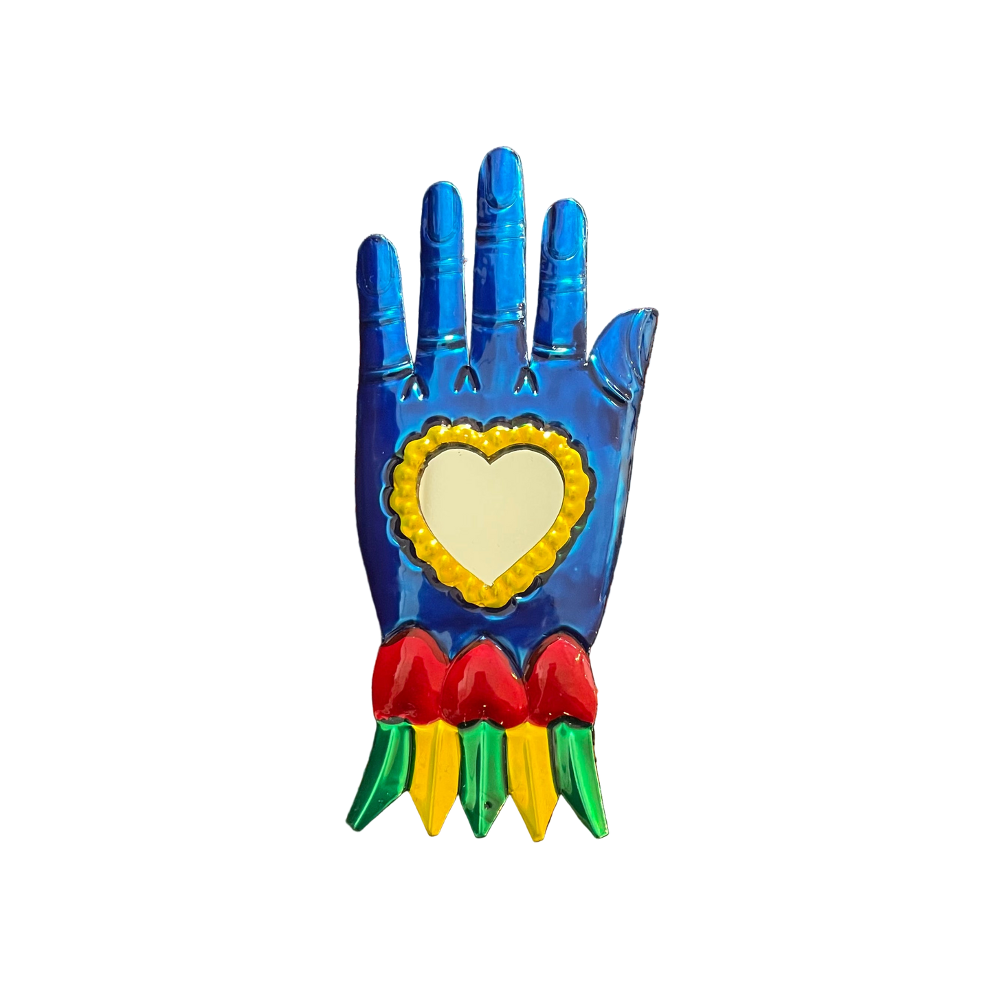 Mexican Blue Hand Mirror Ex-Voto Milagros