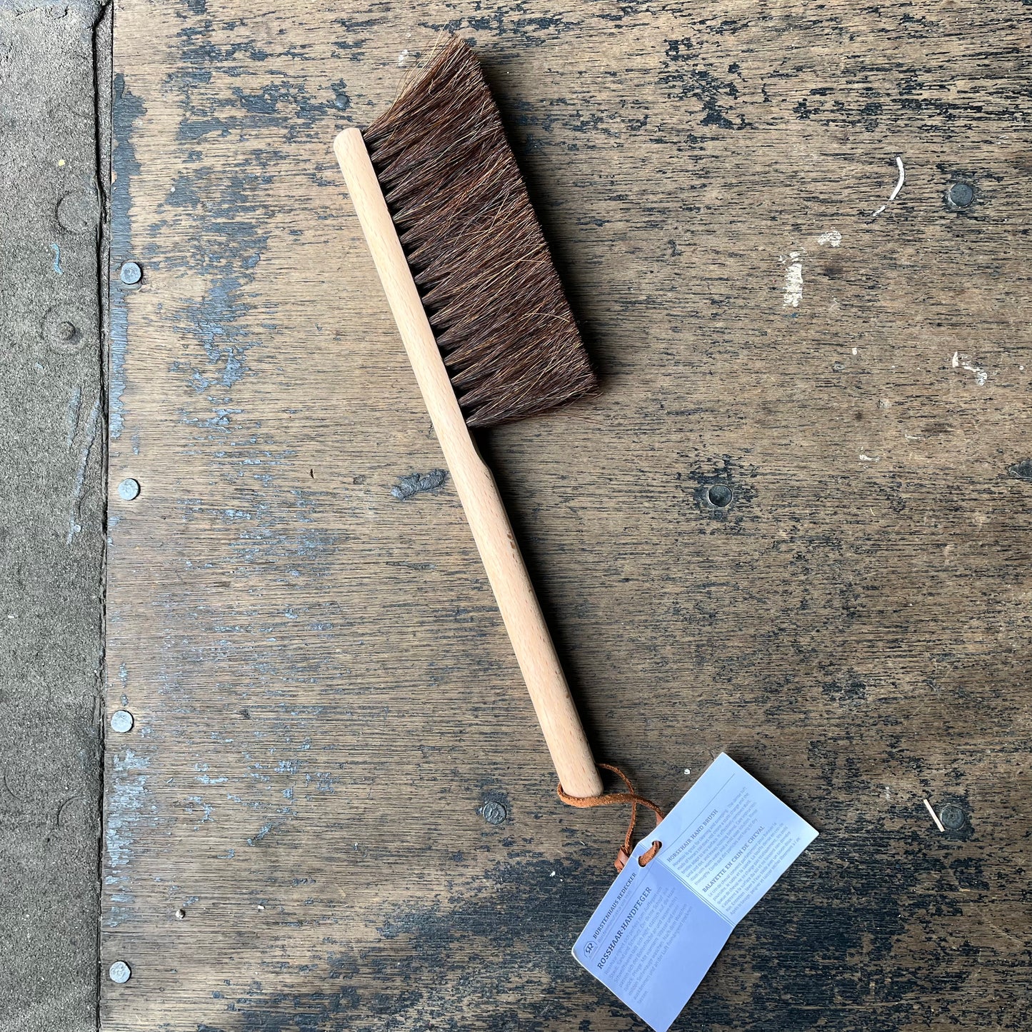 Redecker narrow horsehair hand brush with wooden handle