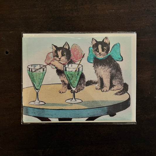 Cocktail Cats Glittered Little Greetings Card
