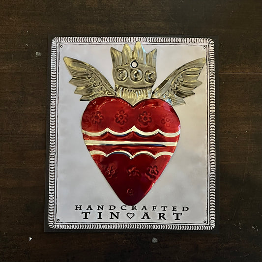 Mexican Tin Milagros - Sacred Heart With Wings Ex Voto