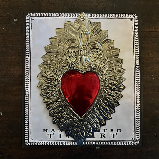 Mexican Tin Ex Voto Milagros - Flaming Heart