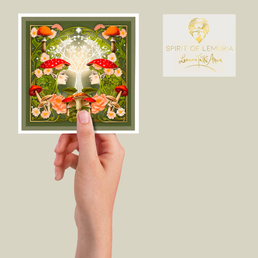 Enchanted Elven Forest folk art card by Spirit of Lemuria, 140mm square, blank inside