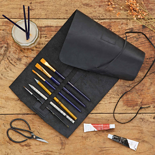 Leather Roll-Up Pencil & Brush Case