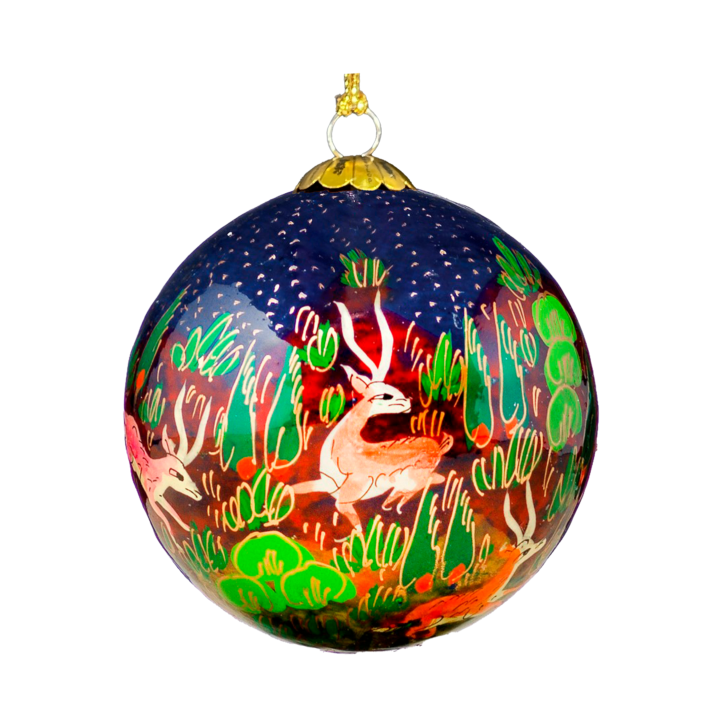 Forest Friends Blue Papier Mache Christmas Bauble