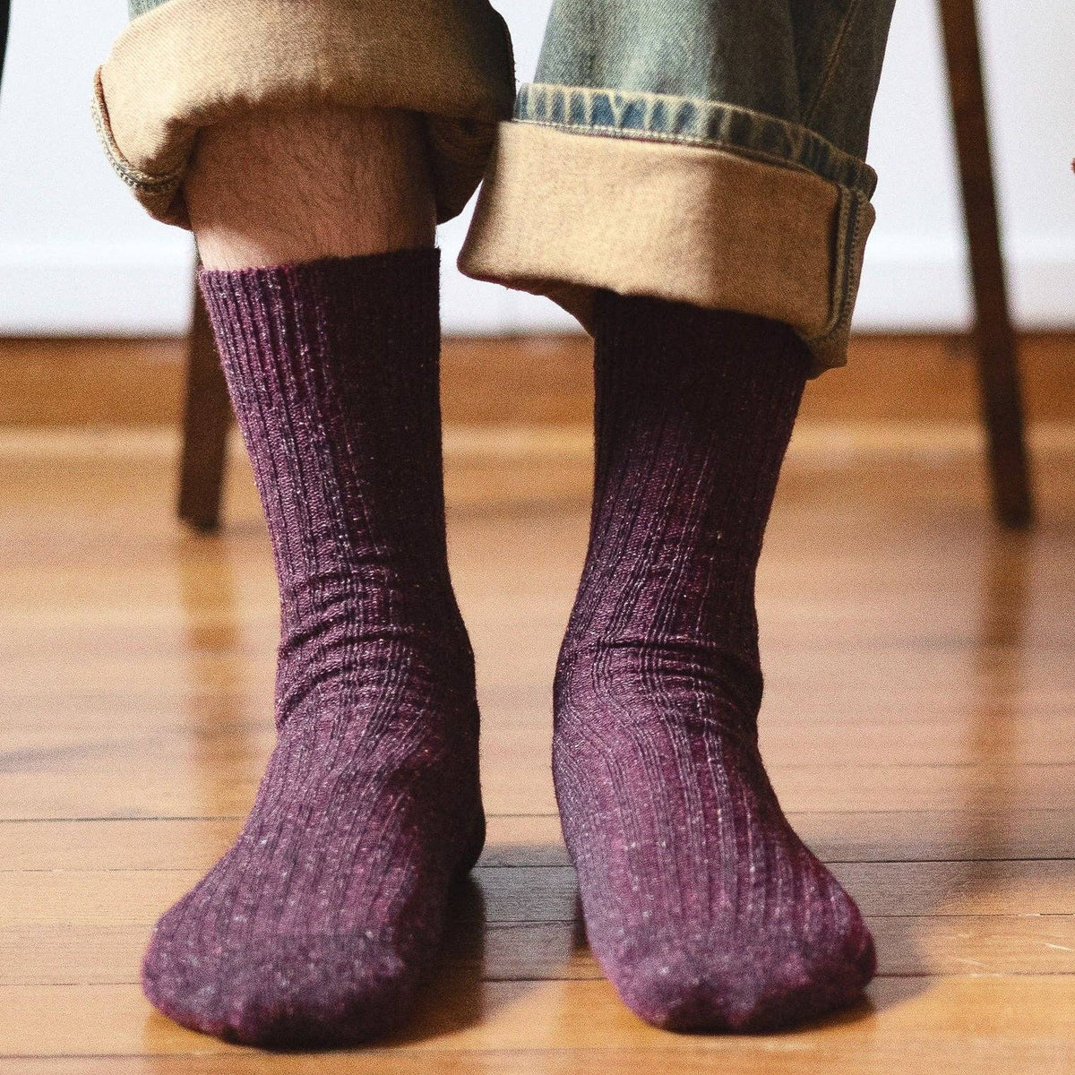 Silk & Wool Dust Star Socks - Burgundy