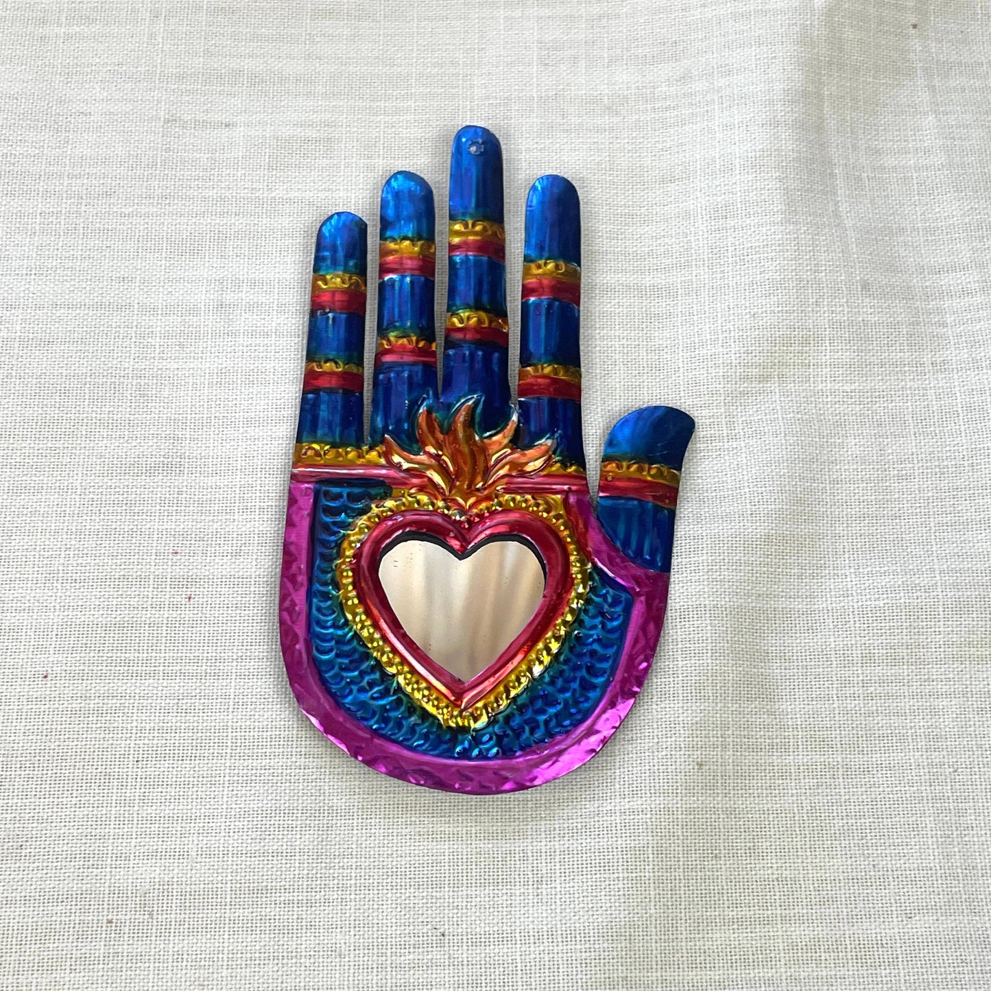 Tin Hand with Heart Mirror, Made in Mexico