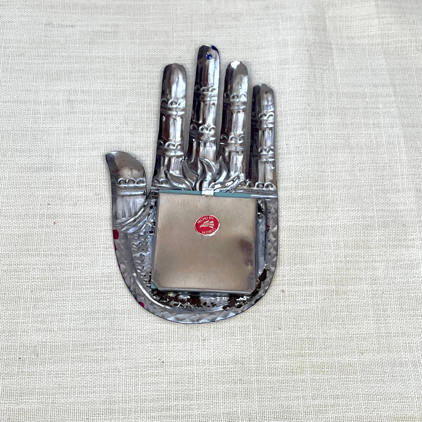 Tin Hand with Heart Mirror, Made in Mexico