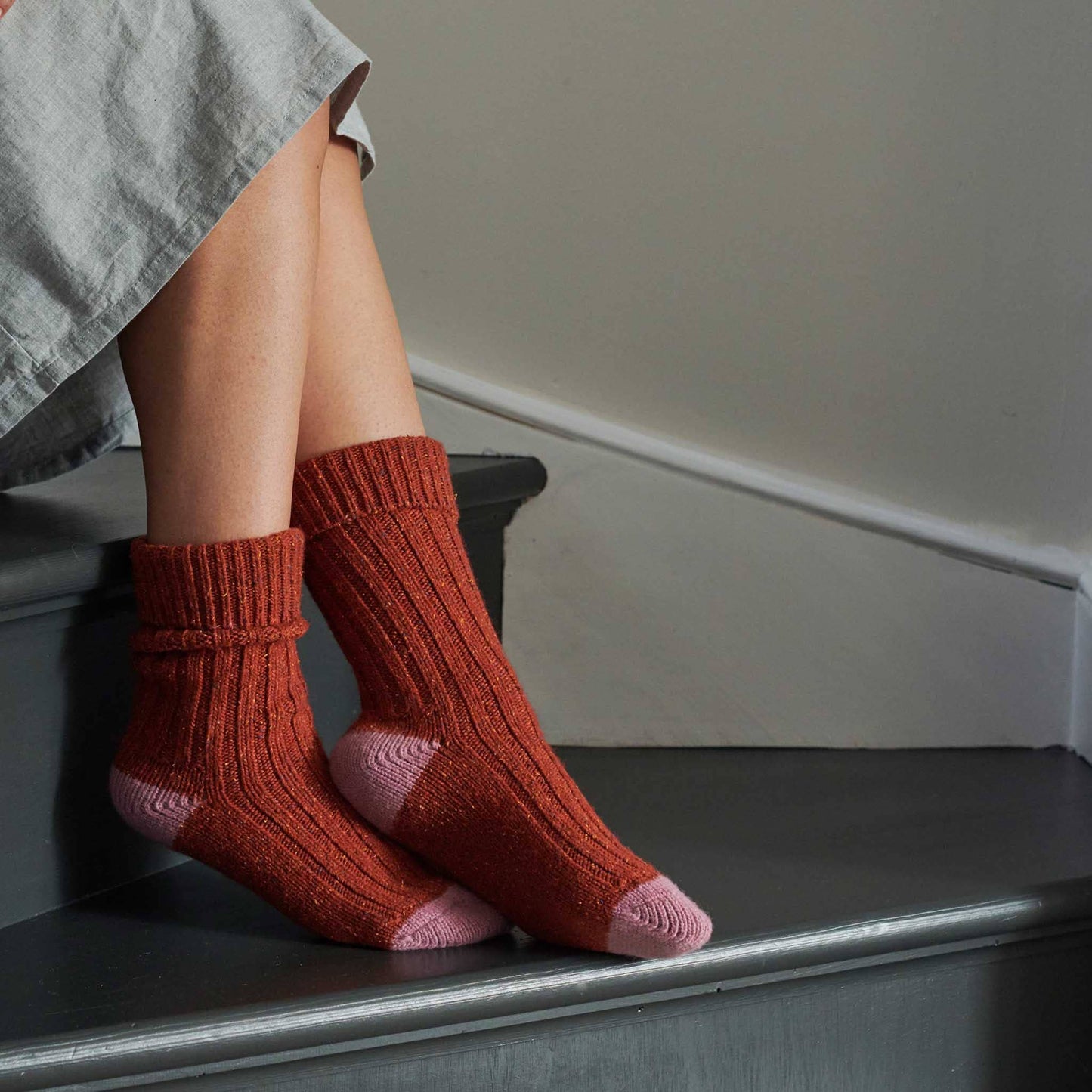 Recycled Lambswool & Silk Ribbed Socks