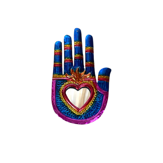 Tin Hand with Heart Mirror, Made in Mexico