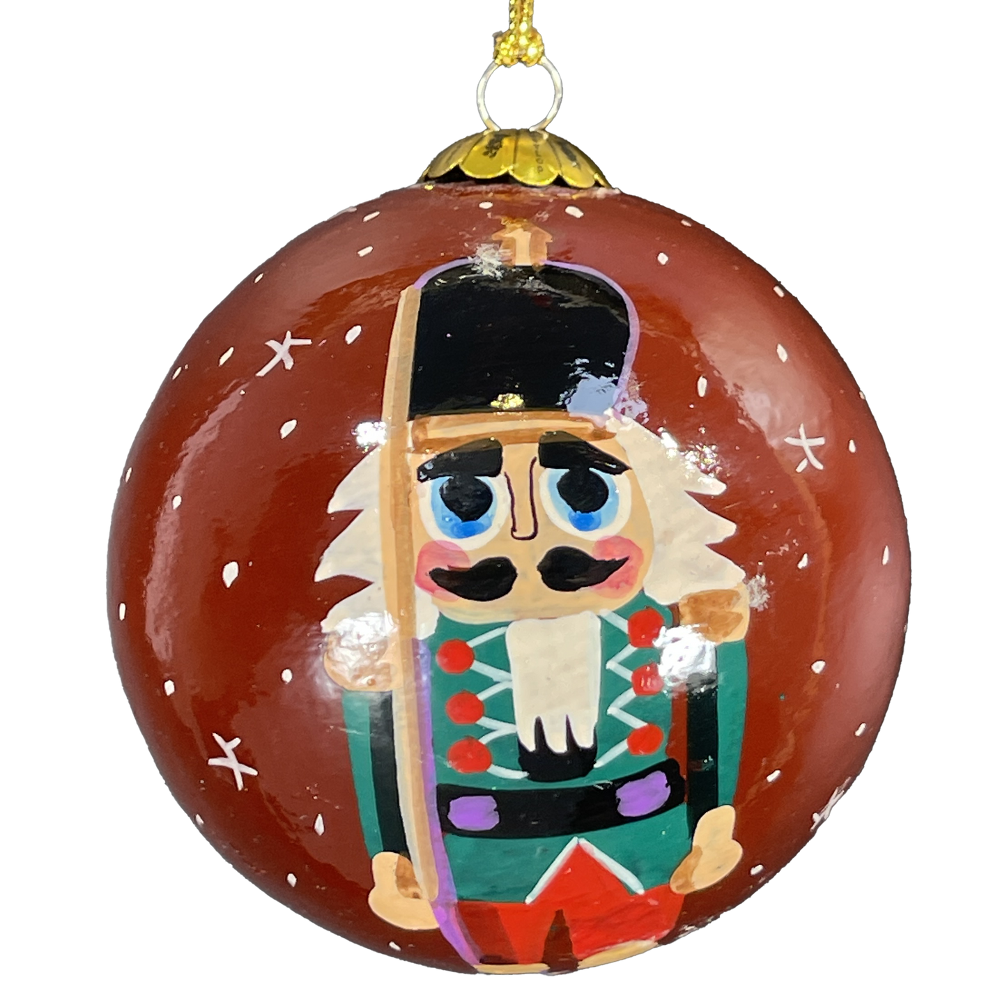 Decorative Christmas ornament with a hand painted nutcracker design