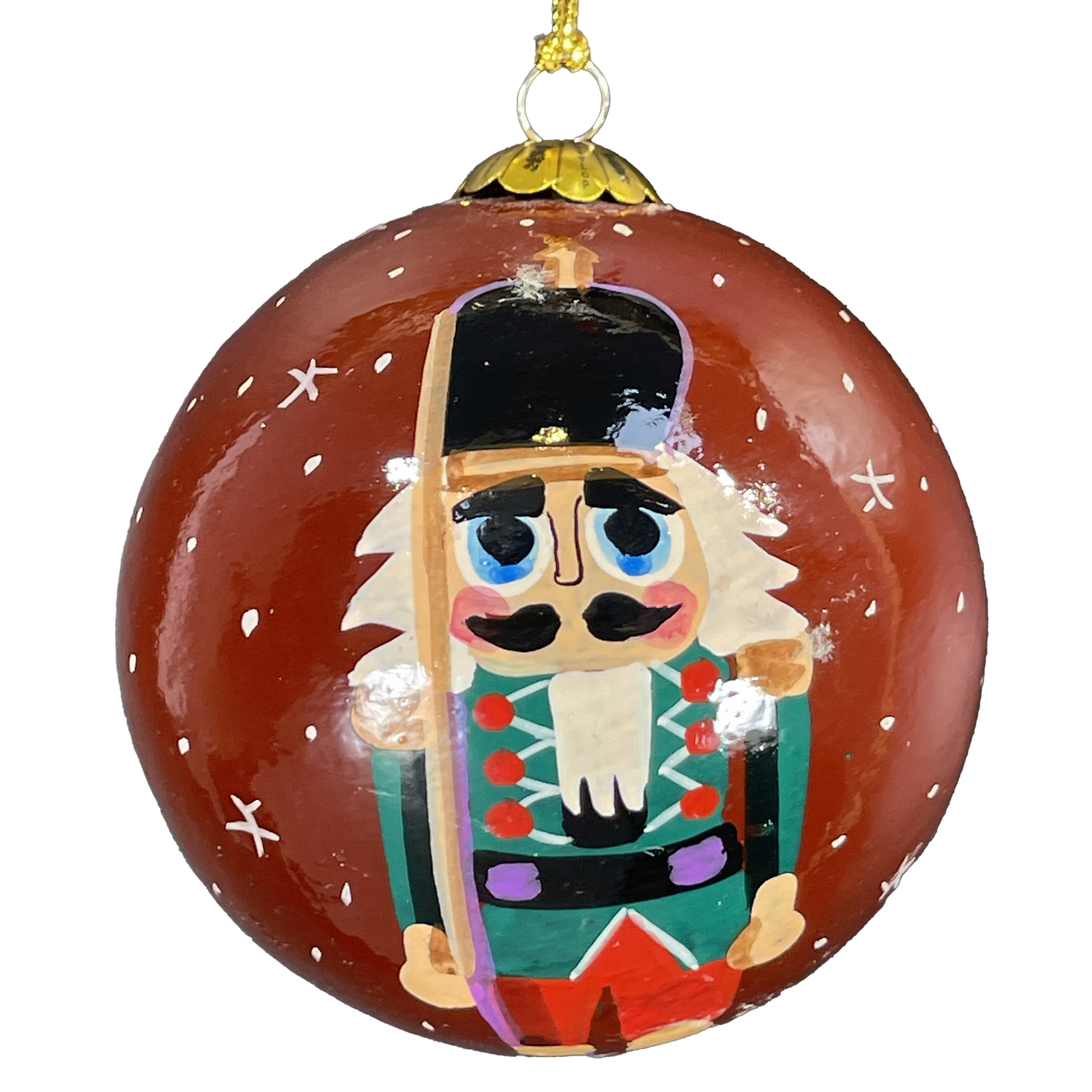 Decorative Christmas ornament with a hand painted nutcracker design