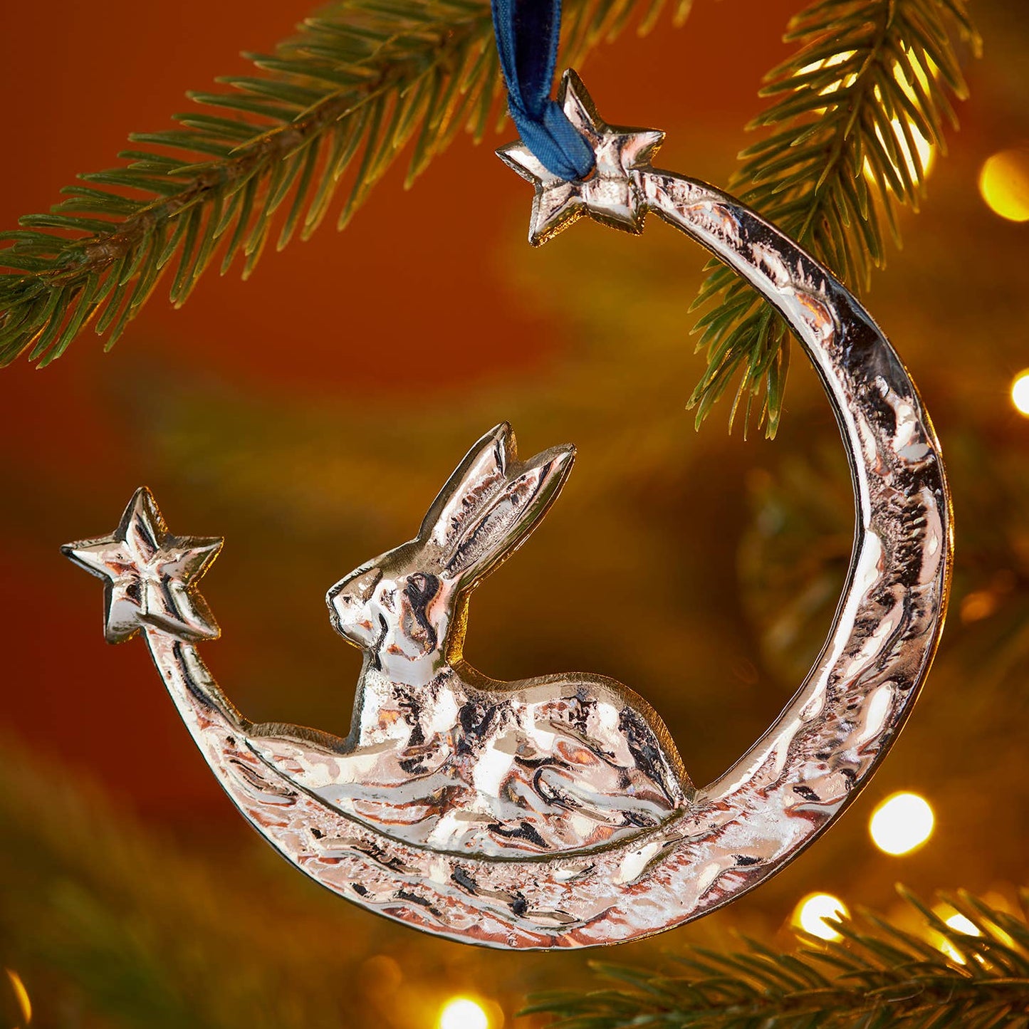 Silver Metal Hare Moon Decoration
