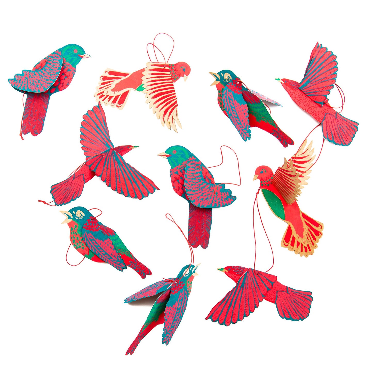 East End Press - Bird Paper Christmas Hanging Ornaments