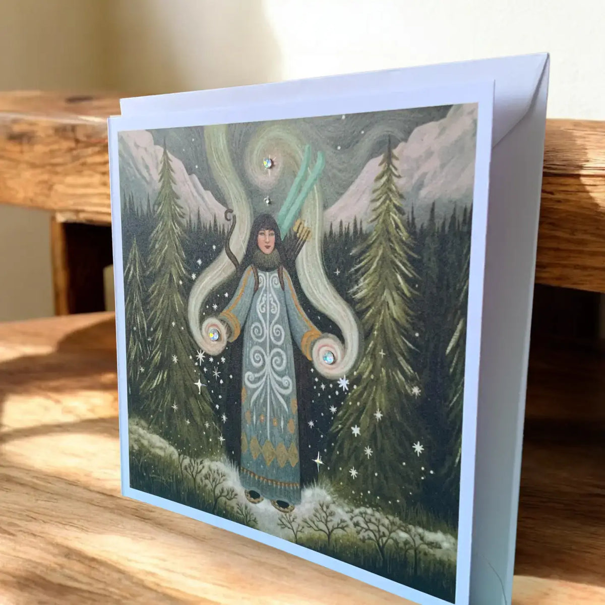 Skadi greetings card by Spirit of Lemuria shown with its white envelope