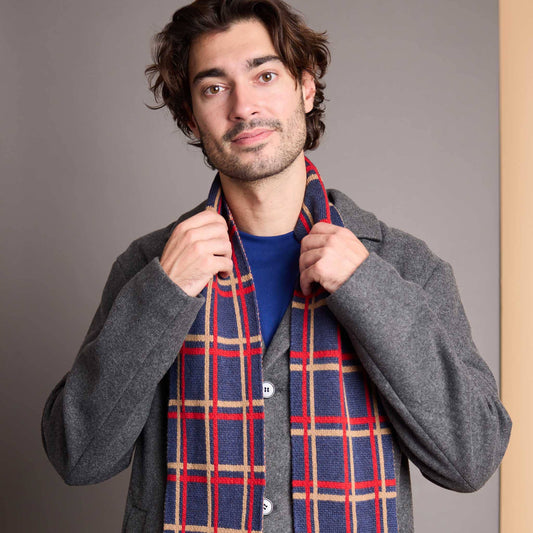 Navy Plaid Lambswool Scarf