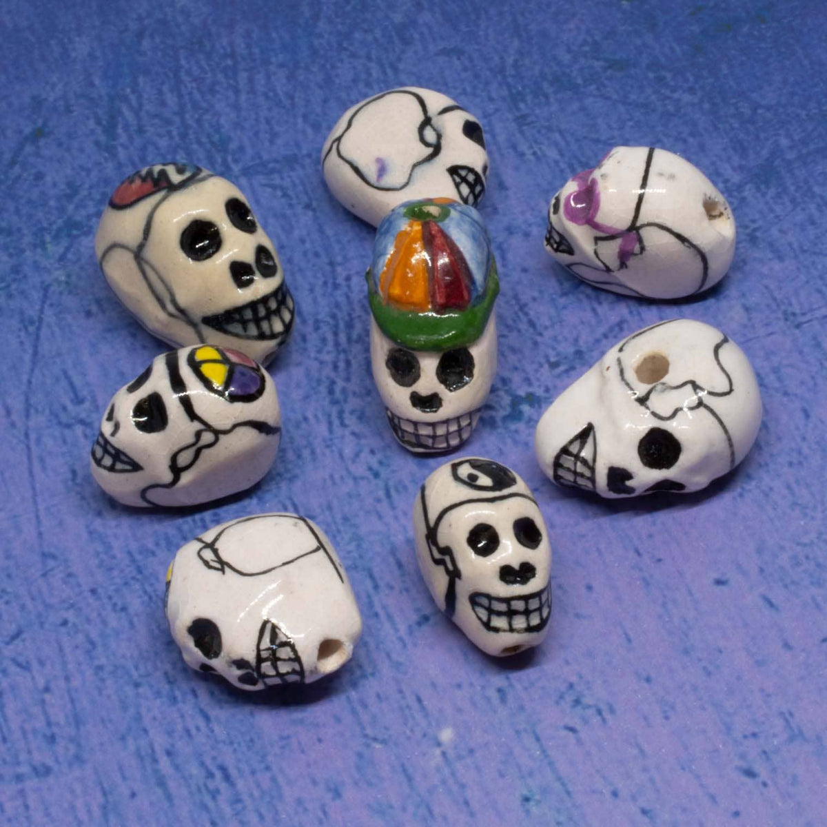 Detail of hand-painted Peruvian skull beads
