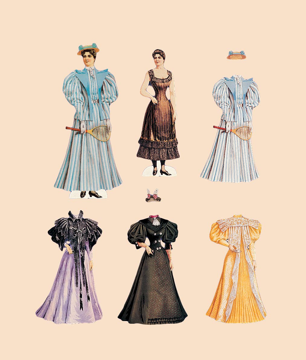 a paper victorian style dress up doll with multiple outfits 