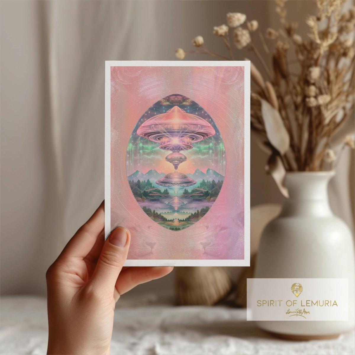 Star Family Vessels greetings card, folk art painting by Glastonbury artist Leanne Ta'Iki Anawa