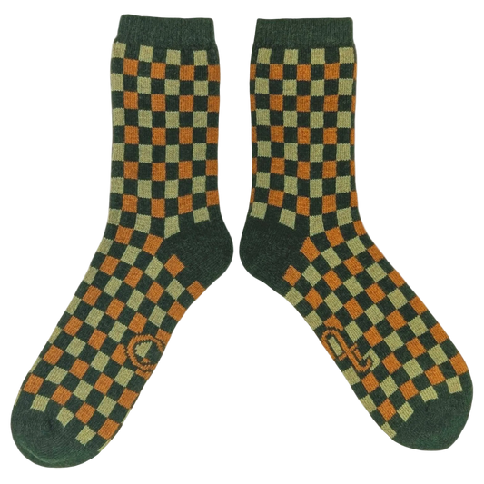 Chequered Green Lambswool Socks
