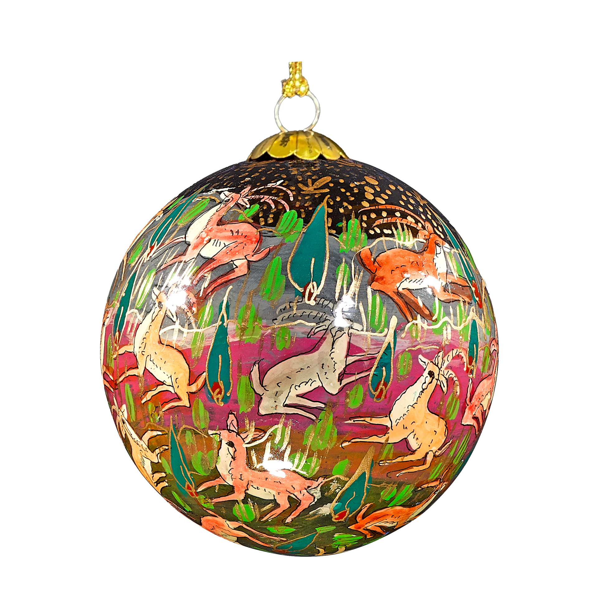 Decorative Christmas bauble ornament with hand painted animal designs